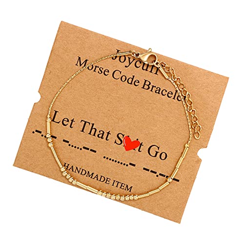 Image of JoycuFF Inspirational Morse Code Bracelets for Women Silver Beads Jewelry Encouragement Mantra Gifts for Her