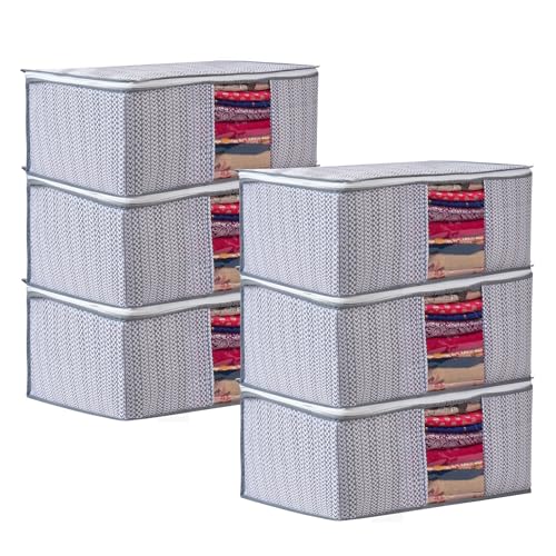 Image of Non-Woven Printed Saree Covers - Cloth Storage /Wardrobe with Transparent Window, Zipper Closure (GREY PACK OF 6)