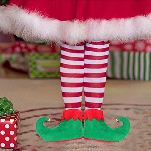Christmas Santa Elf Costume, Novelty Elf Shoes Hat Xmas Costume Accessories Green,red - Thumbnail 7