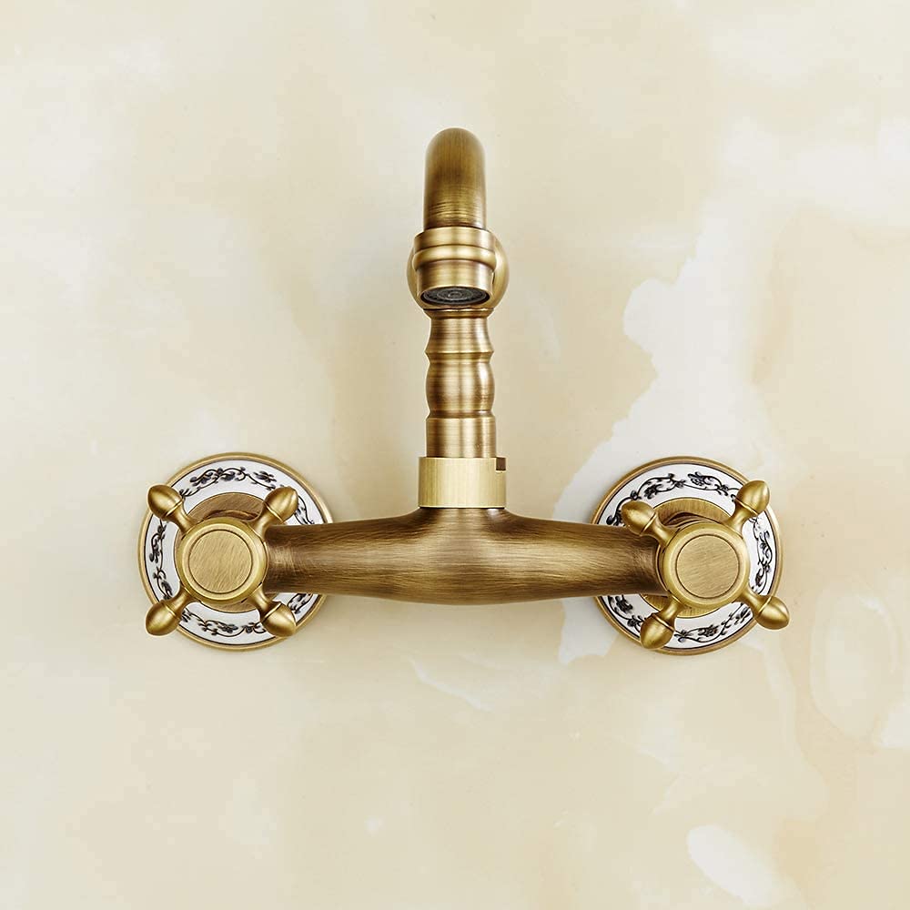 Grifo de cocina montado en la pared antiguo grifo mezclador retro bronce antiguo rotación 360 ° doble control ciruela cruz volante grifo cocina (antiguo)