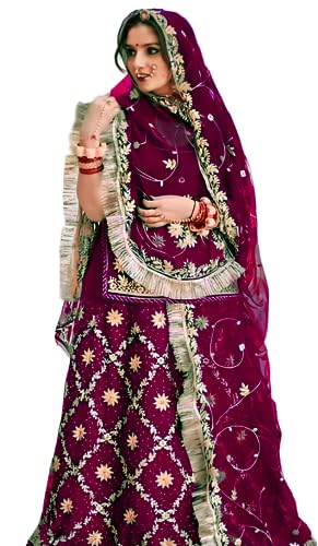 Image of Heavy Embroidery Work Semi Stitched Shimmer Silk Rajputi Poshak For Women Rajasthani Lehenga Choli