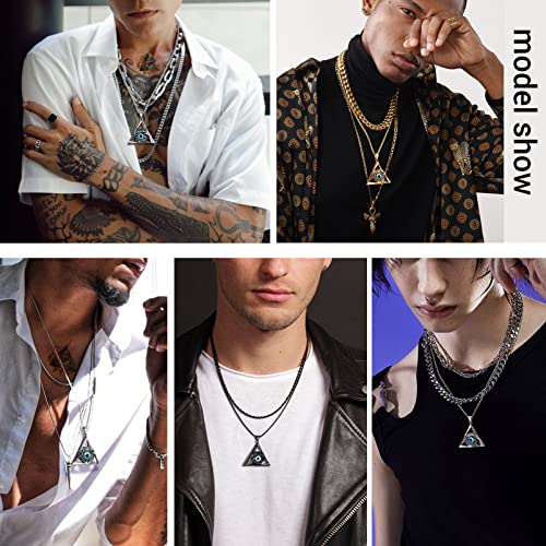 PROSTEEL Vintage Evil Eye Jewelry Protection Hands Triangle Pendant Good Luck Necklace for Men Women, Black/Gold Plated Stainless Steel, 22inch, Come with Box2