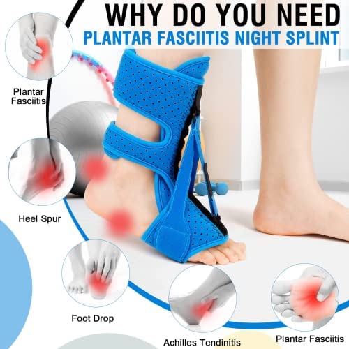 2 Pack Plantar Fasciitis Night Splint, Upgrade 3 Adjustable Straps Plantar Fasciitis Relief Night Splint For Women & Men, Relief Brace For Plantar Fasciitis Relief, Achilles Tendonitis And Foot Drop (Blue) #TOP5