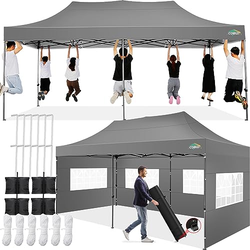 Image of COBIZI 10x20 Pop Up Canopy Tent with 6 Sidewalls,Heavy Duty Canopy,Gray