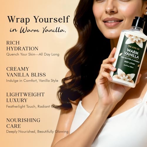 Image of The Love Co Warm Vanilla Body Lotion for Women 250ml | Floral Fragrance | Deep Moisturizing, Non-Sticky Formula | Luxury Body Care Gift