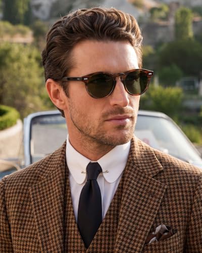 Image of CARFIA Retro Acetate Polarized Sunglasses for Men UV400 Protection, Round Shades with Gold Filigree CA5506