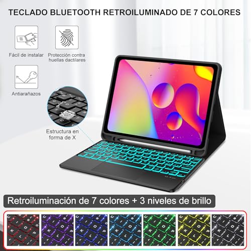 Teclado Bluetooth iPad 11 con funda delgada y touchpad para iPad de 10.9 5