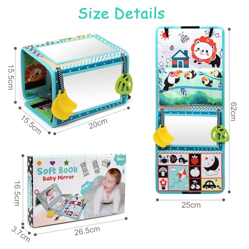 JoyLife Baby Spiegel Spielzeug,Faltbares Bauchlage Spielzeug, Ideal als Fühlbuch für Neugeborene,Visuelle Auditive Taktile Stimulation Montessori Spielzeug Geschenke für Neugeborene 0 3 6 12 Monate