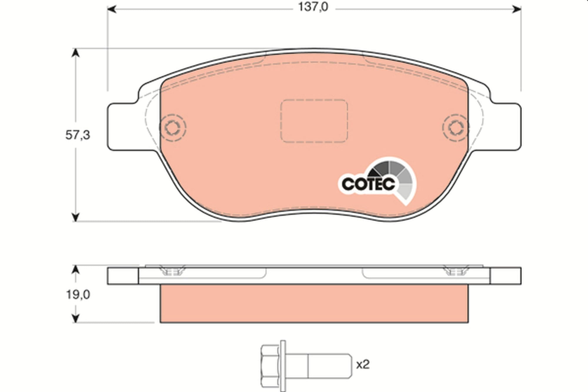 Image secondaire de TRW GDB1464 Kit De Plaquettes De Frein Frein à Disque COTEC pour Peugeot 207 (WA_, WC_) 2006-2015 Essieu Avant et autres véhicules