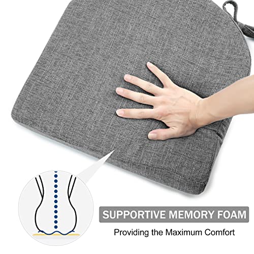 Downluxe Indoor Chair Cushions For Dining Chairs, Soft And Comfortable Textured Memory Foam Kitchen Chair Pads With Ties And Non-Slip Backing, 16" X 16" X 2", Dark Grey, 4 Pack #TOP3
