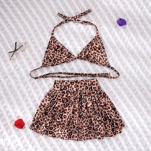 Image of Dog Bikini Swimsuit Summer Puppy Bathing Dress Beach Clothes Cat Costume for Puppy Dog Cat (M, Brown Leopard)
