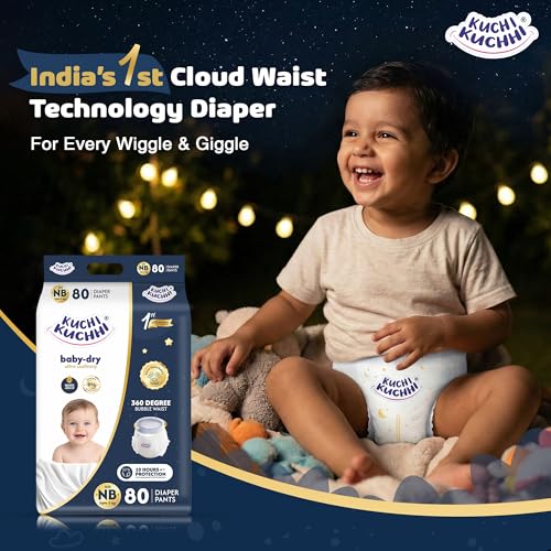 Image of Premium super soft baby diaper with a 3D bubble top and super absorbent core | Added active leak barriers and wetness indicators- NB Size, 80 Count