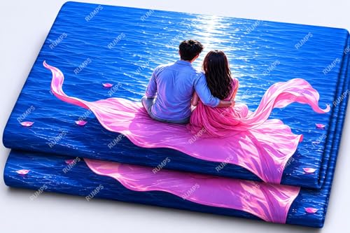 Image of RUMPS 7D Romantic Couple Printed Flat Bedsheet King Size 90x100 Inch with 2 Pillow Covers 16x26 Inch | Soft Microfiber Double Bedsheet | Luxury 7D Digital Bedshee