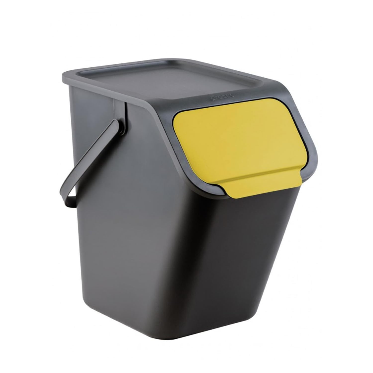 Practic Bini juego de 3 cubos de 25 l para la clasificación de residuos | cubos modulares negros con sistema de encaje a presión, tapa negra y tapa abatible de colores (azul, verde, amarillo) + 5 filt