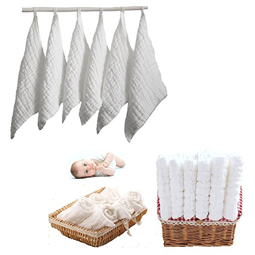 Itian 6 Stücke Baby Baumwolle Handtuch, Hydrophilic Handtücher, Babytücher, Quadratisch 30 * 30cm (Weiß)