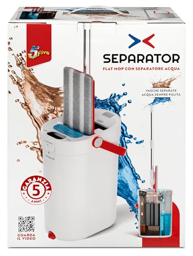 SUPERFIVE Separator Kit Pulizia Pavimenti con Secchio Separatore Acqua 2.5L, Sistema Mop con Doppio Scomparto, Scarico Acqua, Piattina Tira Acqua, Igiene Massima fino a 120 mq