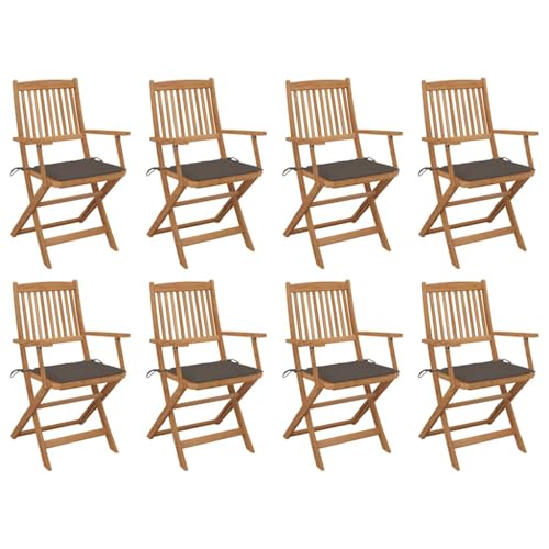 LAPOOH Sillas de jardín Plegables 8 uds, Sillas Exterior Terraza, Juego para Terraza, Sillas Balcon, Sillas Exterior Jardin, Muebles Jardin Exterior Conjunto, y Cojines Madera Maciza Acacia