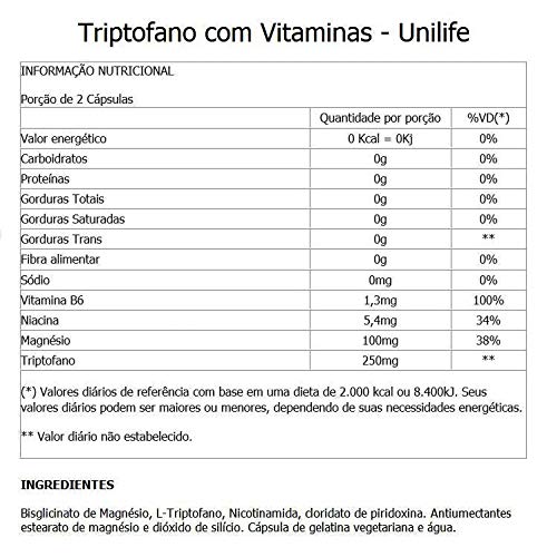 Triptofano com Vitaminas - 3 unidades de 60 Cápsulas - Unilife