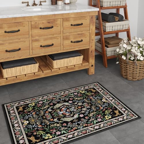 Entryway Rug 2x3 Rug Door Mat Indoor Entrance Washable Rug Small Non-Slip Low Pile Throw Rugs for Entryway, Kitchen, Front Door Indoor Entrance, Entry (Vibrant Black)