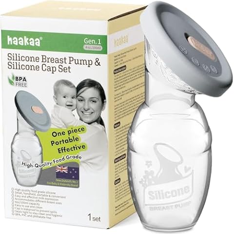 haakaa Manual Breast Pump Breastfeeding Pump with Food Grade Silicone Cap (Grey) 4oz/100ml Cover