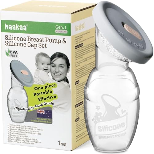 Image of haakaa Manual Breast Pump Breastfeeding Pump with Food Grade Silicone Cap (Grey) 4oz/100ml
