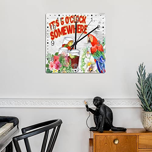 Horloge murale rustique fleurs et perroquets 30,5 cm style tropical