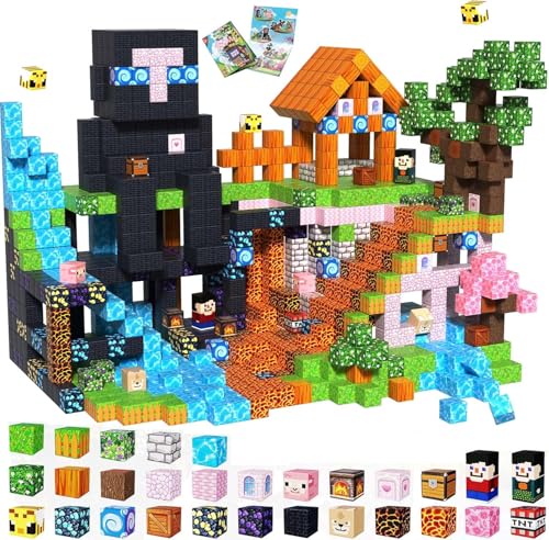 GraceDuck Costruzioni Magnetiche, 200 Pcs Blocchi Magnetici per Bambini - Costruire la Foresta Oscura e il Castello Rosa - Giocattoli Magnetici Montessori per Bambini dai 3 ai 9 Anni Regali di Pasqua