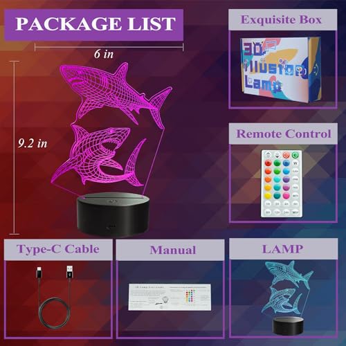 Image of Shark Gifts, Shark 3D Night Light, Underwater Gifts with 16 Colors Changing, Timer, 4 Flash Modes and Dimmable for Room Decor Boys Girls Birthday Xmas Cool Figurines Gifts