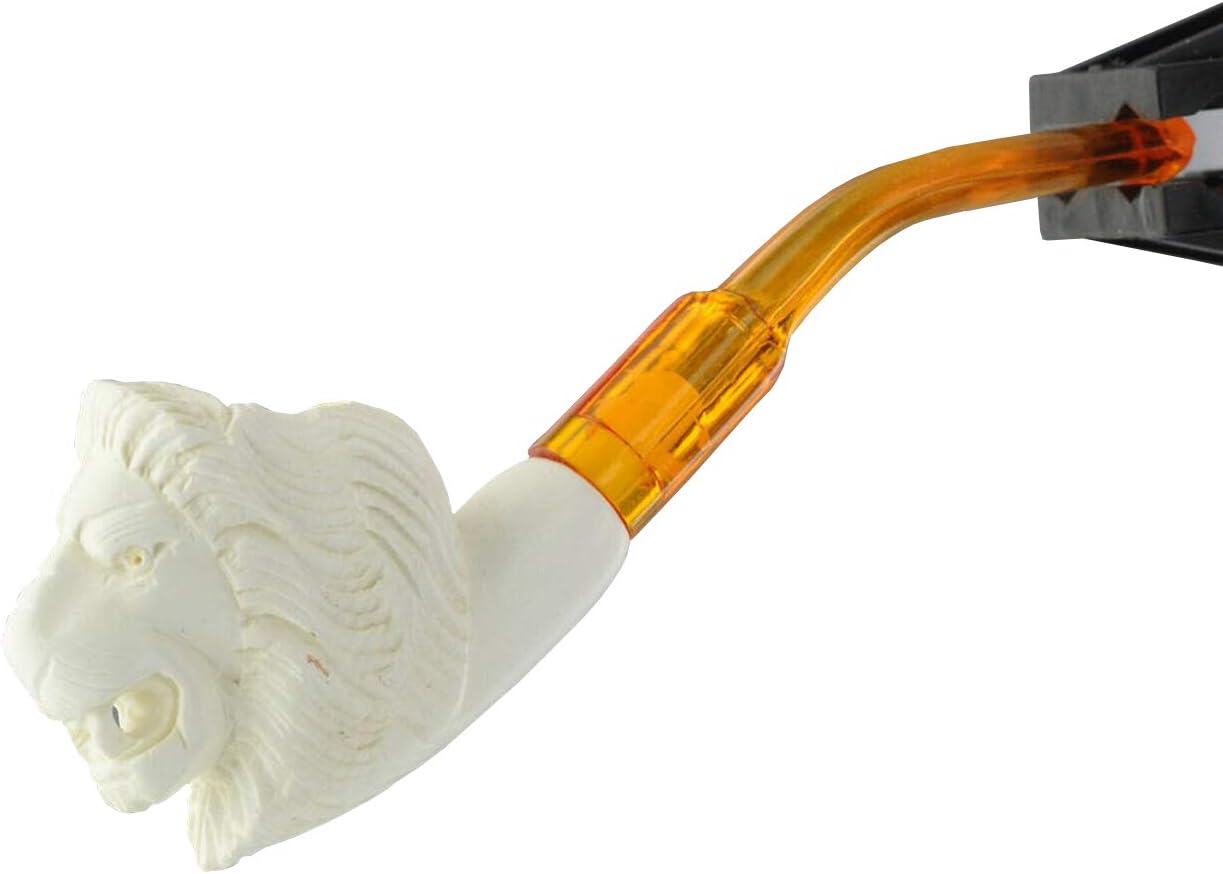 Genuine Block Meerschaum Full Bent White Mini Lion Pipe with Case