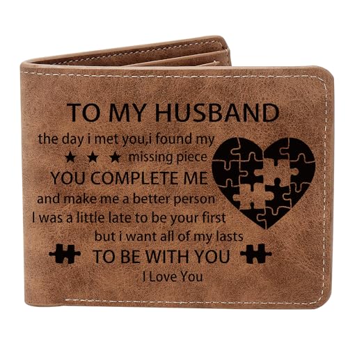 THTCSQ To My Husband Gifts,Leather Wallet for Men,Engraved Personalized Leather Wallet,Birthday Gift Father's Day Gift Anniversary Valentines Day Gifts (The day i met you)
