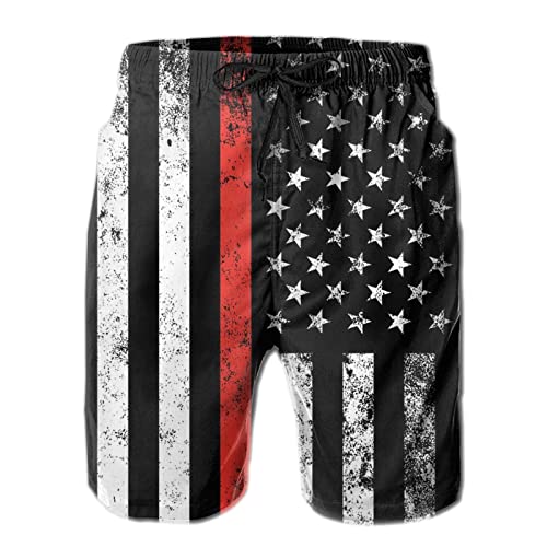 Firefighter Thin Red Line American Flag Swim Trunks Quick Dry Board Shorts