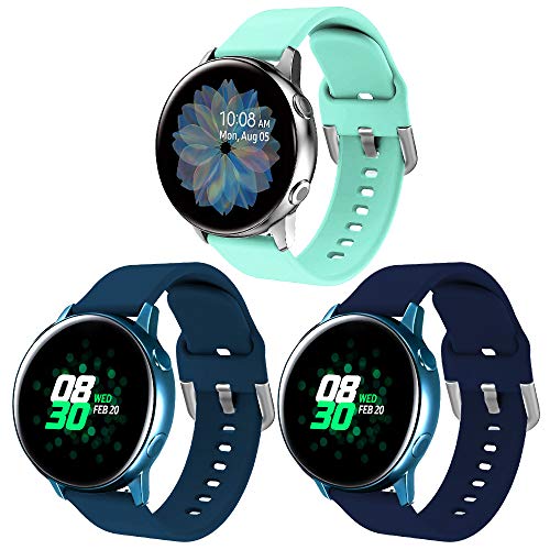 NANW 3-Pack Compatible with Samsung Galaxy Watch Active Bands/Active 2 Bands/Galaxy Watch 3 Bands 41mm, 20mm Soft Waterproof Silicone Sport Strap Replacement Wristbands
