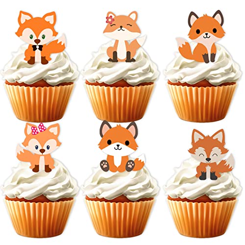 18Pcs Orange Glitter Dessert Cupcake Topper Animal Fox Theme Baby Shower Boy Girl Happy Birthday Party Theme Decor Supplies #TOP19