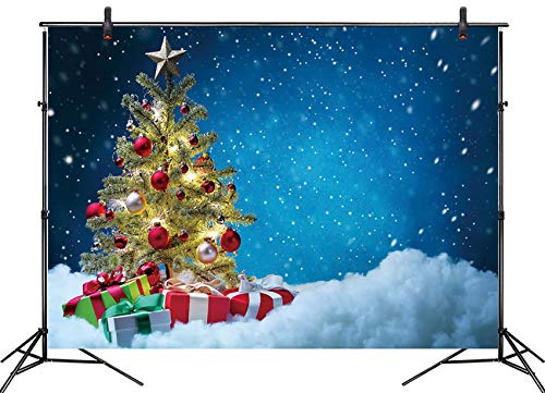 LB Christmas Backdrops for Photography 7x5ft Vinyl Christmas Tree Blue Sky Background Snow Winter Photo Backdrop for Party Customized Photo Booth Studio Props