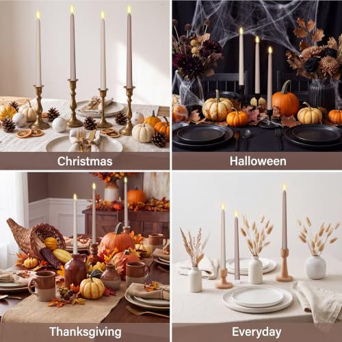 Image of Macarrie 24 Packs Flameless Taper Candles Battery LED 11 inch,Morandi Brown | Fake Candlelight Flameless Candlesticks Flickering Tapered for Weddings, Parties, Decor, Summer Fall Event