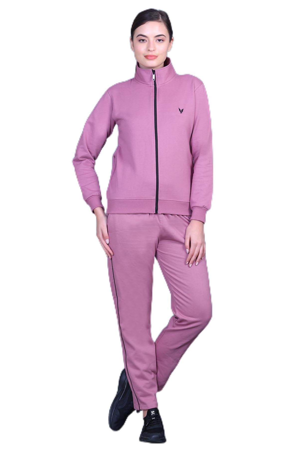 Zipper Track Suit For Women Winter Wear Plain Cotton Full Sleeve Tracksuit Set - Regular Fit Ladies Track Suits