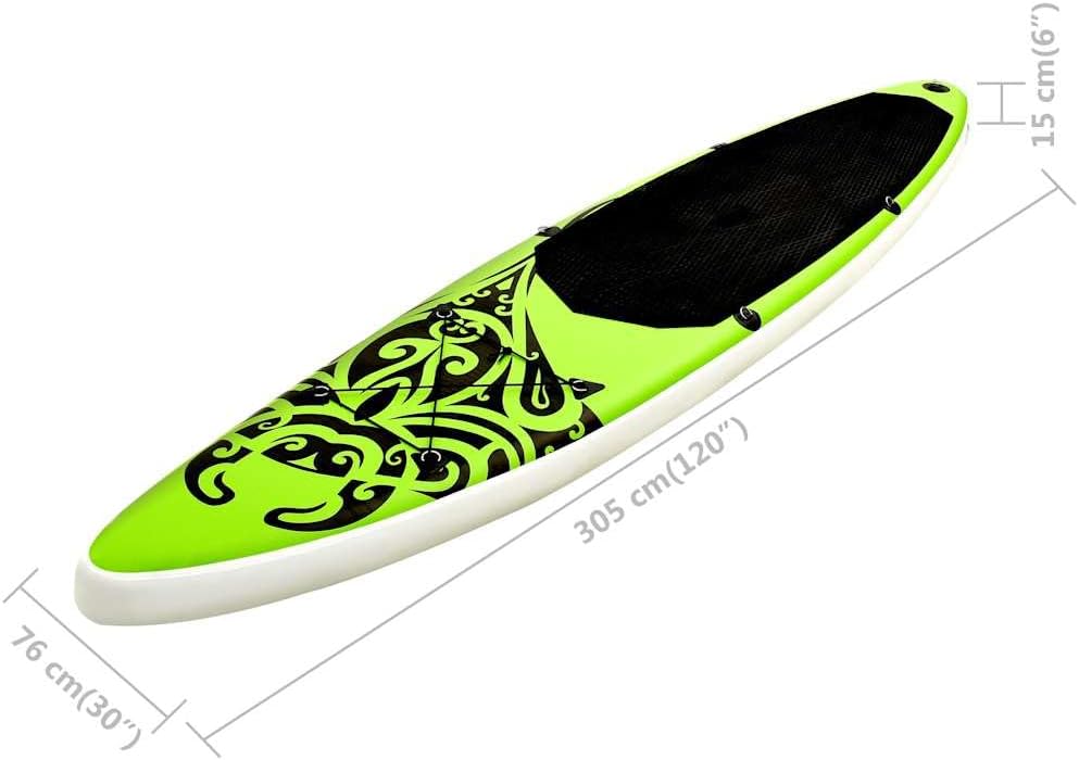vidaXL Stand Up Paddleboard Set - The Versatile Inflatable SUP Board with Removable Fin, Non-Slip Traction Pad, High-Pressure Screw Valves - Green