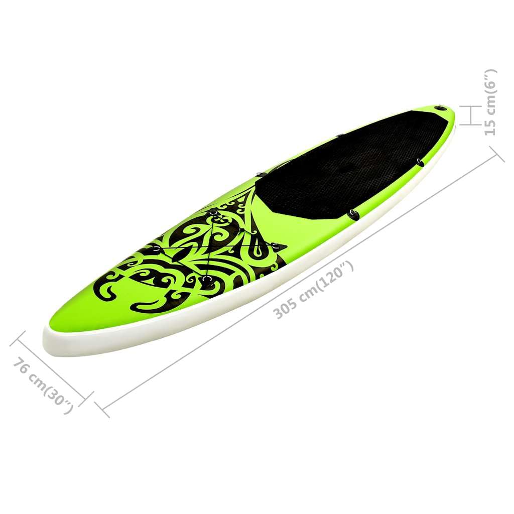 Set di tavola da SUP gonfiabile, 320 x 76 cm, verde, per sport acquatici, surf, touring, yoga, per adulti e bambini, include pompa, zaino, guinzaglio, pinna e accessori