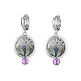 DIAMANTIO Pendientes de gota chapados en oro de 18 quilates con esmalte floral para mujer, estilo vintage, diseño de flor de Cloisonné con cristal morado, elegante regalo de joyería bohemia