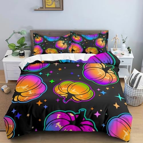 BJCJGGL 布団カバー キング カラフルなカボチャ 3点セットポリエステル 通気性 抗菌 防臭 防ダニ 230x210 cm + 2 枕カバー 43x63 cm