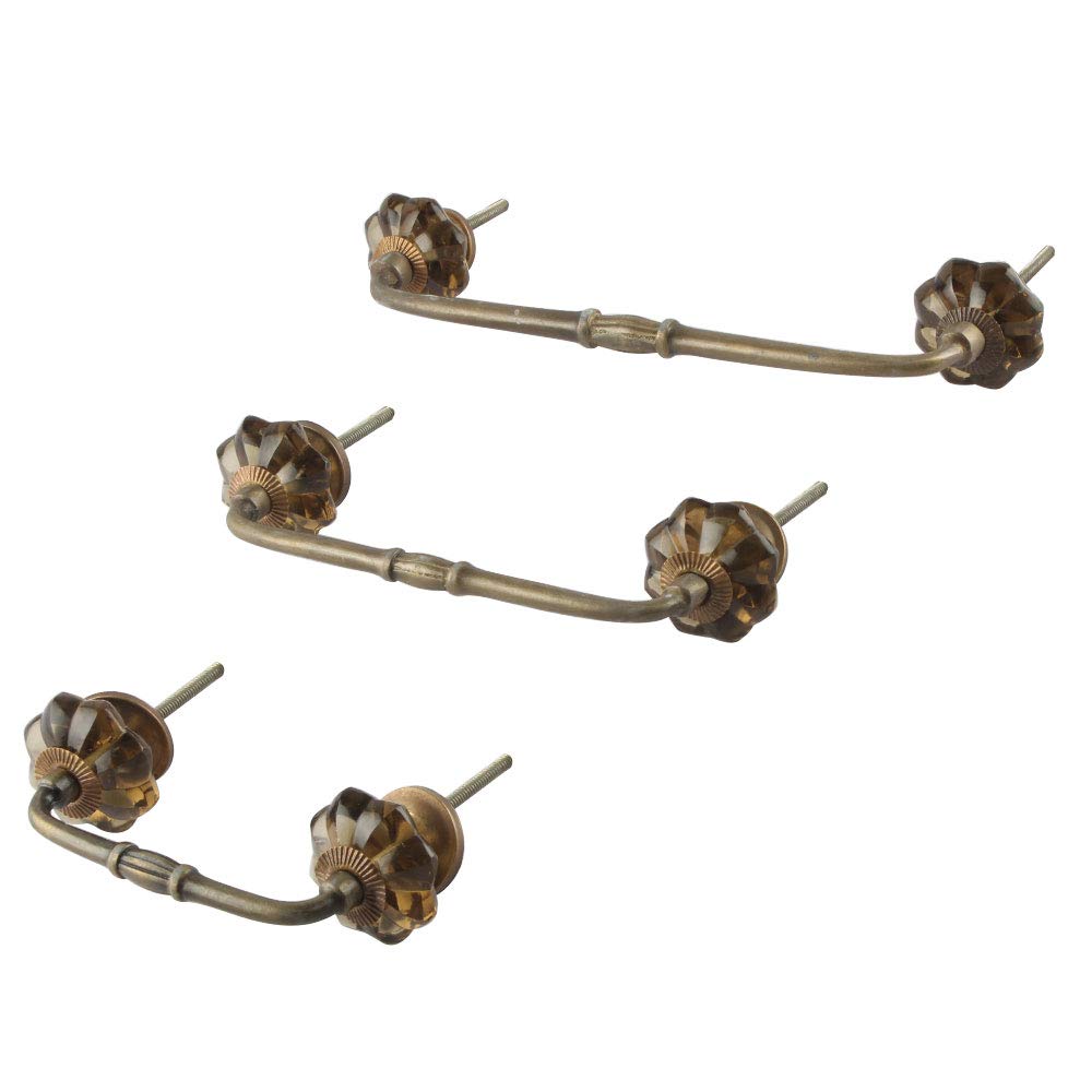 IndianShelf 1 Pack Glass Door Handles for Cabinets and Drawers Smoky Dresser Pulls for Door Antique Hardware 8
