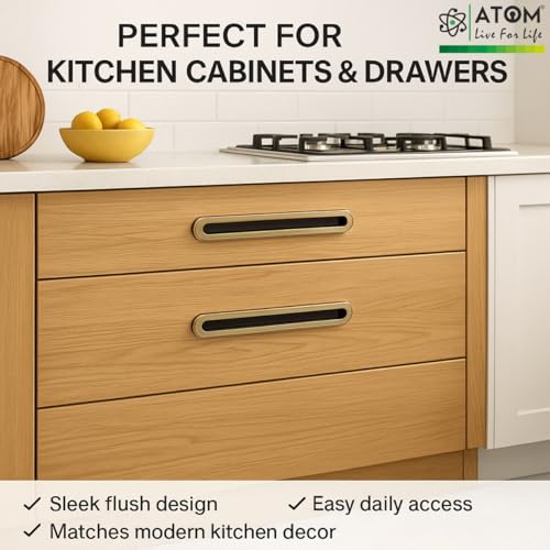 Image of Atom 7.6 Inches Sliding Concealed Door Handle | Brass Antique Wardrobe Handle for Cupboard, Drawer, Almirah, Kitchen Cabinet & Main Door (Set of 2, CH-317) | Cabinet Handle for Home Use