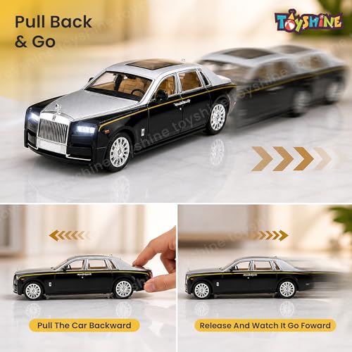Image of Toyshine 1:35 Scale Rolls Royce Phantom Die Cast Car Model | Luxury Alloy Pull Back Toy Car with Lights & Sound | Openable Doors | Collectible Model Toy for Kids & Collectors, Silver