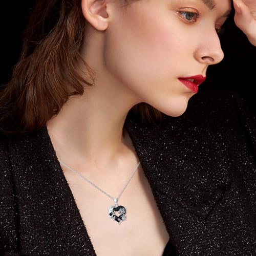 Image of S925 Sterling Silver Skull Pendant Necklace Heart Crystal Birthstone Skull Necklace Gothic Jewlery Gifts