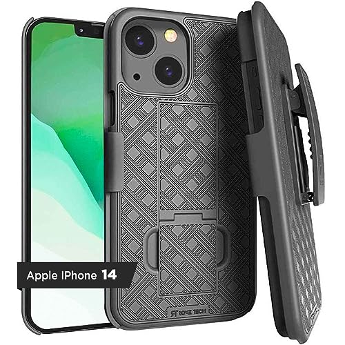 Coque robuste iPhone 14 Rome Tech étui fin gris foncé avec béquille et clip ceinture