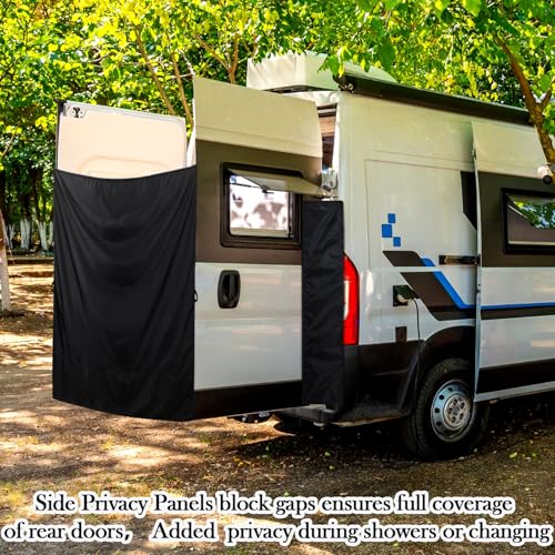 Image of Fanfanwin 7x6 ft Black Large Van Curtains Car Rear Door Shower Privacy Curtains with 2 Side Privacy Panels and Magnetic Hooks Adjustable Outdoor Shower Double Layer Changing Car Truck Travelling