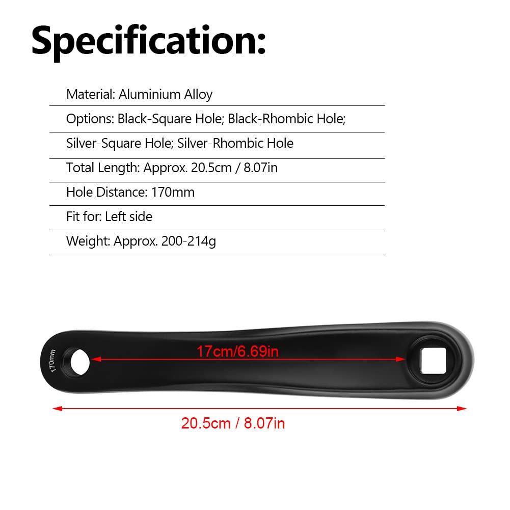 Manivelle Gauche Vélo 170 Mm Alliage Aluminium Léger Trou Carré Argent – Montage Facile Pour VTT, Route & Hybride