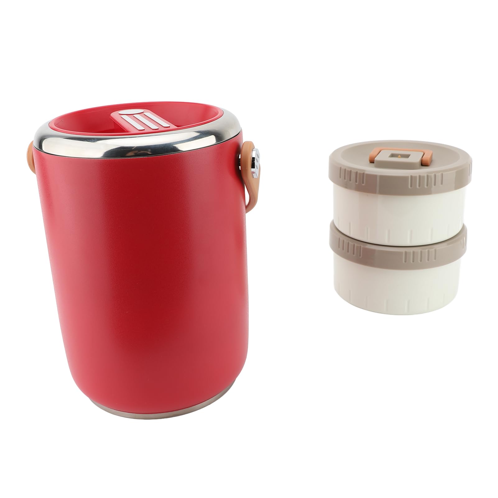 Vakuumisolierter Lebensmittelbehälter, 2 L -Lunchbox aus Edelstahl 304 mit Stapelbaren Schichten, Versiegelten Deckeln und Breiter Öffnung für Erwachsene, Büro, Picknick, Camping (Rot)