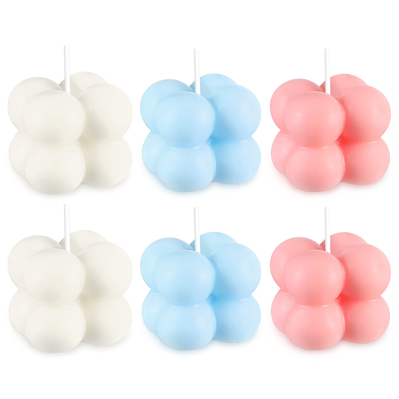 Nuanchu 6 Pieces Aesthetic Candles Cute Candles Bubble Candles Funky Candle Shaped Candle Handmade Decorative Candle for Bedroom Bathroom Wedding(White, Blue, Pink)