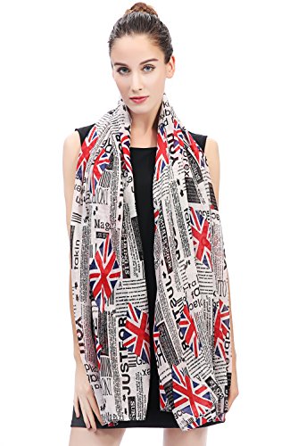 Lina & Lily Vintage Newspaper Union Jack Print Women's Scarf Wrap Lightweight3